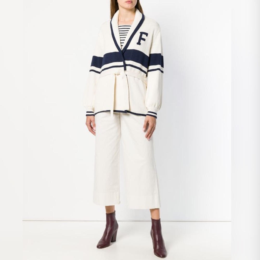 FRAME Tie-Front Wrap Varsity Letterman Sweater